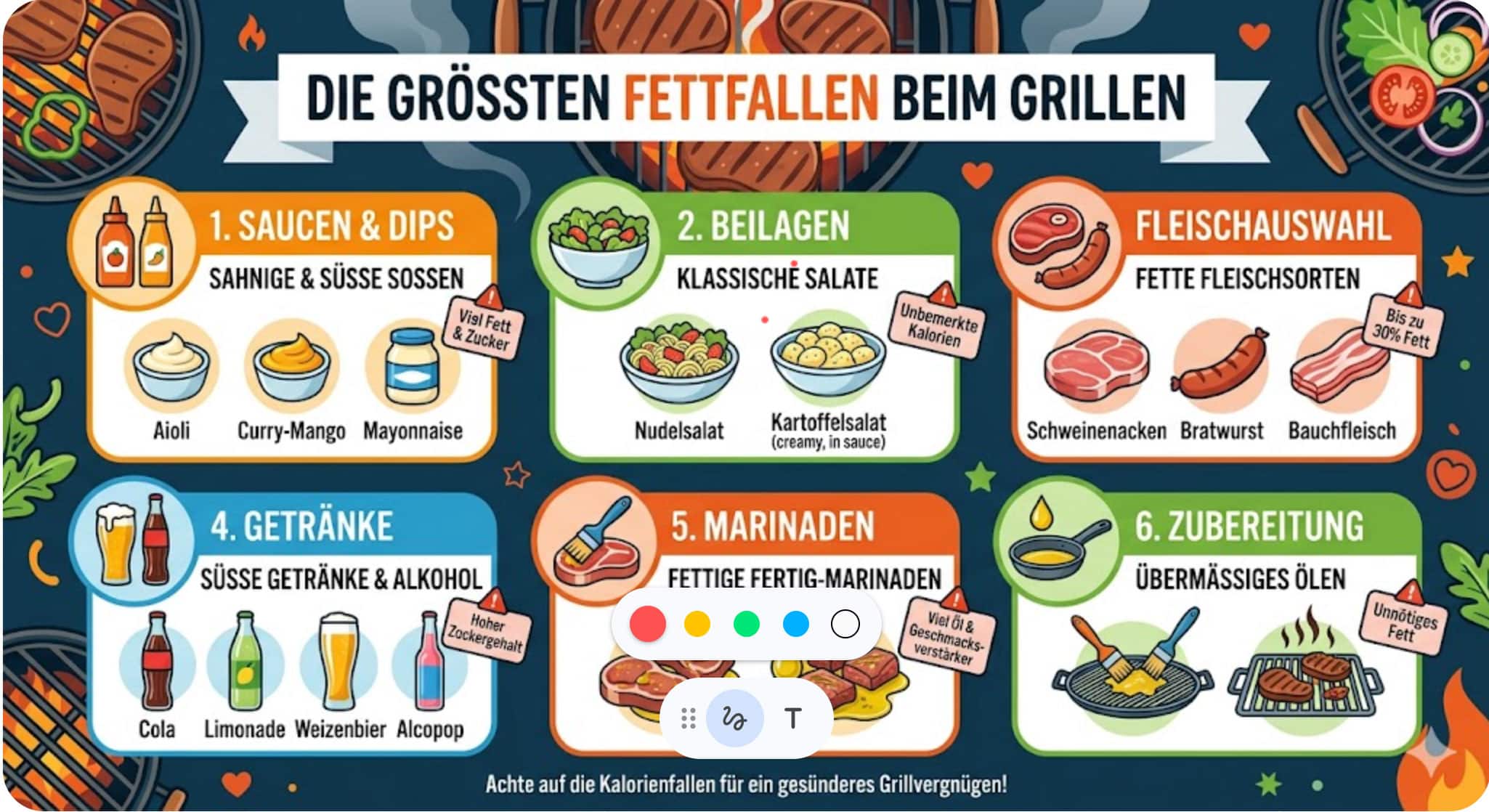 Infografik Fettfallen beim Grillen