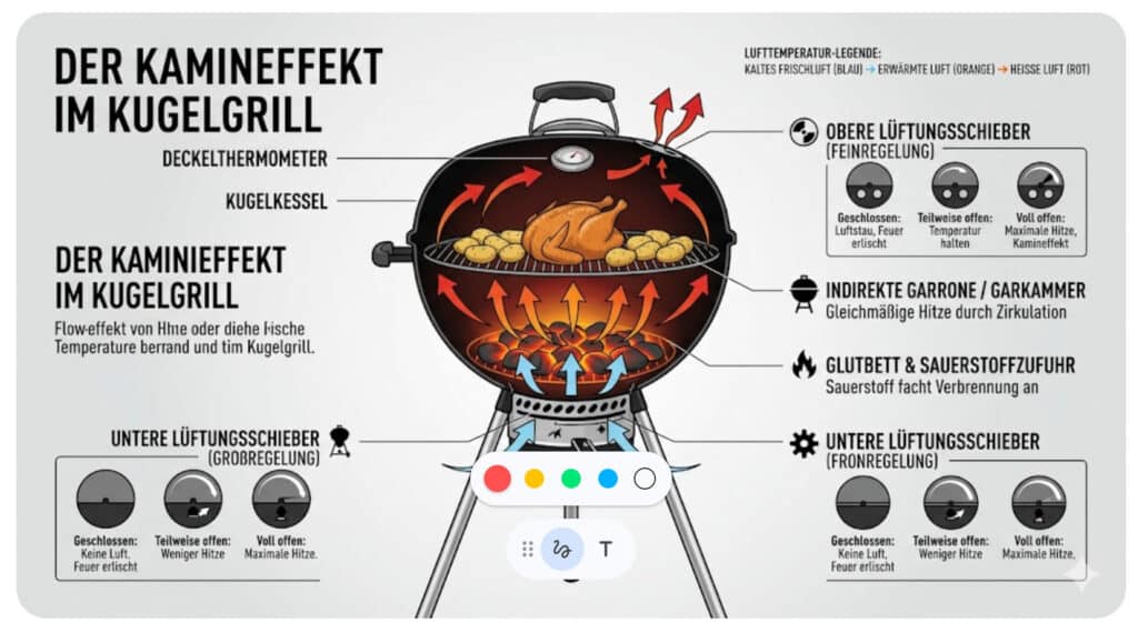 Infografik Temperatur beim Kugelgrill einstellen